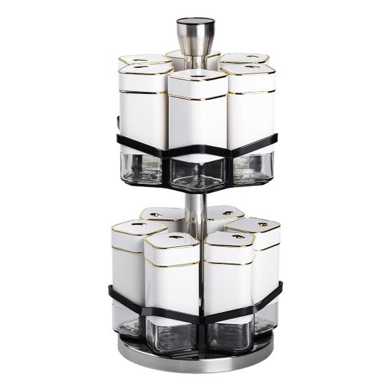 Набор для специй на подставке 12 шт 120 мл карусель для специй Белый HP-1315 | Зображення 1