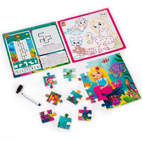 Развивающий набор 4 в 1 "Русалочки" VT2002-04 пазл, раскраска, маркер | Зображення 2