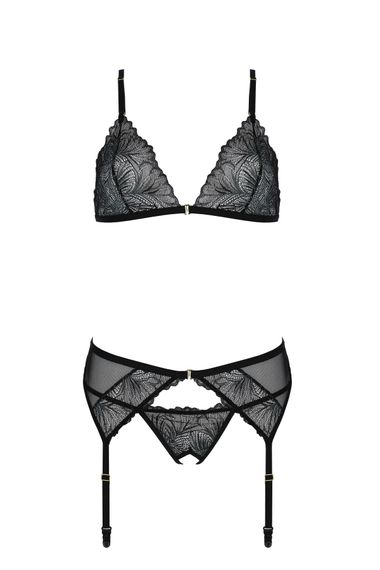 Комплект з відкритим доступом Passion DELIENA SET XXL/XXXL black, ліф, стрінги, пояс для панчіх | Зображення 2