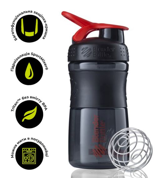 Шейкер спортивний (пляшка) BlenderBottle SportMixer 20oz/590ml Black/Red (Original)