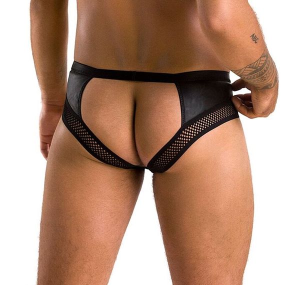Чоловічі труси з ланцюжком Passion 030 SLIP TOM XXL/XXXL Black, екошкіра, відкриті сідниці | Зображення 1