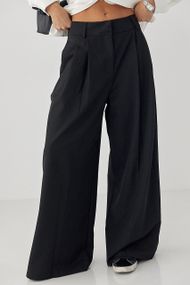 Класичні однотонні штани-палаццо зі складками - чорний цвет, L (є розміри)