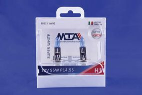 Лампа автомобільна H1 12 V 55 W P14.5S SUPER WHITE (ближня/дальня, протитуманна) (світло-блакитний) (2шт) 80115 SWB21