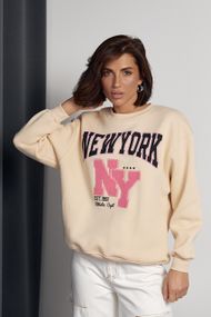 Утепленный женский свитшот с принтом New York - бежевый цвет, L (есть размеры)