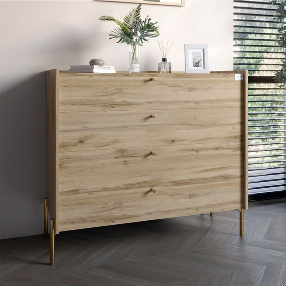 Комод із 4 шухлядами LION Wood із золотими ніжками 100х90х45 см Дуб Аппалачі (LION-042963)