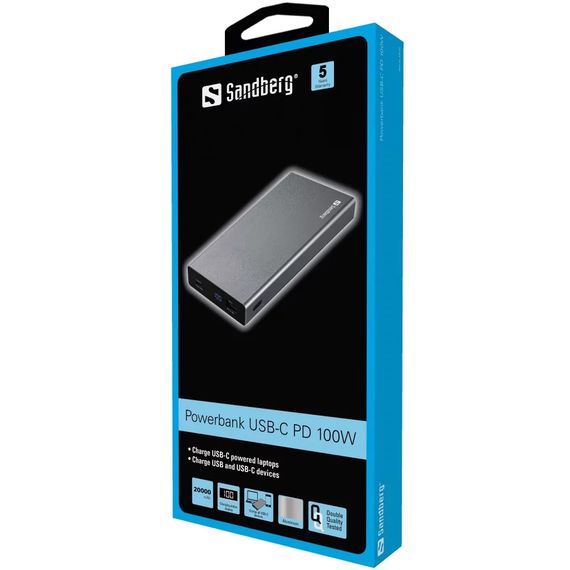 УМБ Sandberg 20000mAh 100W PD, 20 В/4,4 А ,USB, Type-C in/out | Зображення 1