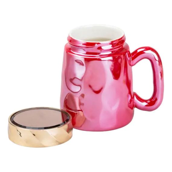 Чашка с крышкой 450 мл кружка фарфоровая в зеркальной глазури Малиновая HP7195R | Зображення 1