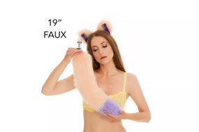 Анальный меховой хвост без пробки, Персиковый с фиолетовым кончиком, OKOVA 50 см. sexstyle