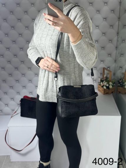 Сумка маленька замшева крос-боді на плече з ручкою Зміїний принт Чорна | Зображення 6