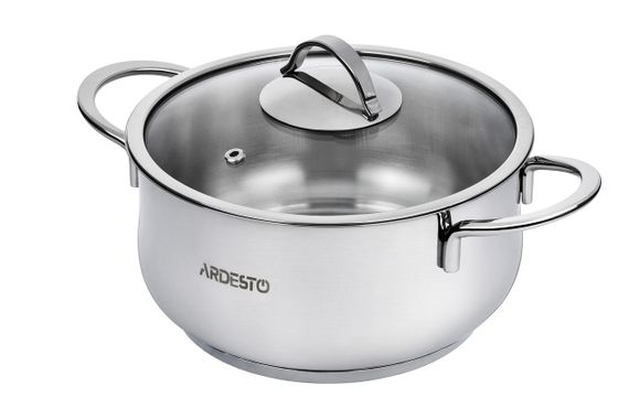 Кастрюля Ardesto BLACK MARS, стеклянная крышка, 4.3 л, нержавеющая сталь (AR0743S)