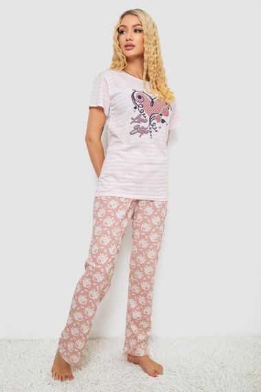 Пижама женская с принтом, цвет пудровый, 243R3696 | Зображення 2