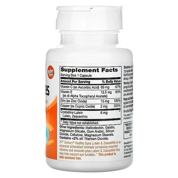 Комплекс для профілактики зору 21st Century Healthy Eyes Lutein & Zeaxanthin 60 Caps | Зображення 1