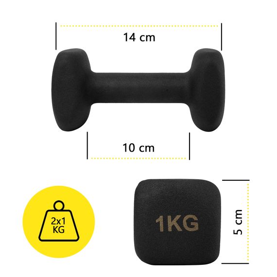 Гантелі вінілові Cornix Square 2 x 1 кг XR-0406 Black | Зображення 1