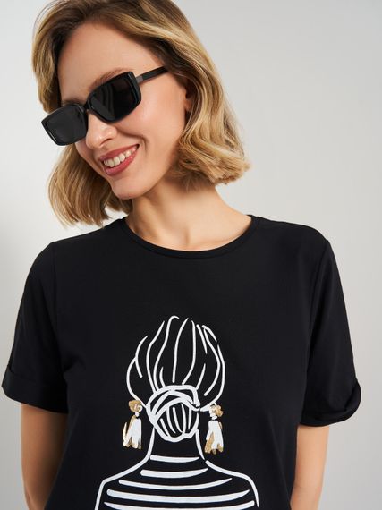 Футболка жіноча чорна з малюнком, XL | Зображення 3