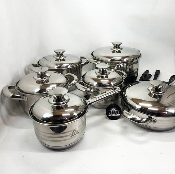 Набір посуду 18 предметів ASTRA A-2518, каструлі з нержавіючої сталі, каструлі з кришками, гарні каструлі | Зображення 1