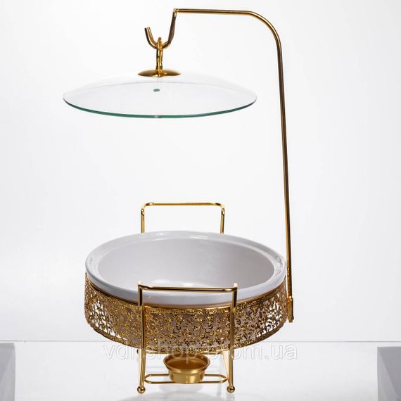 Мармітниця настільна порцелянова 2.5 літра марміт круглий на підставці Білий із золотом YL-76 | Зображення 3