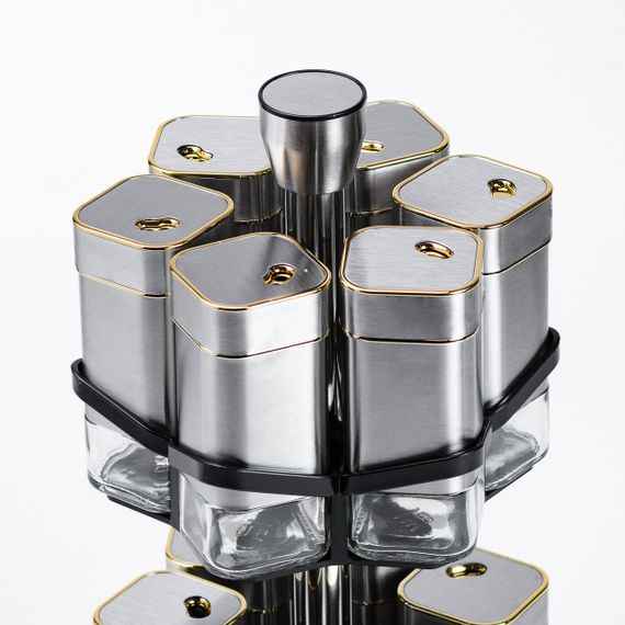 Набор для специй на подставке 12 баночек по 120 мл, хром с золотом HP1321 | Зображення 2