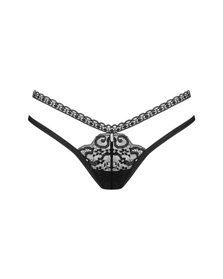Трусики-стрінги Obsessive Blomentis thong, XL/2XL, чорні, мереживні, боковинки — подвійні смужки | Зображення 2