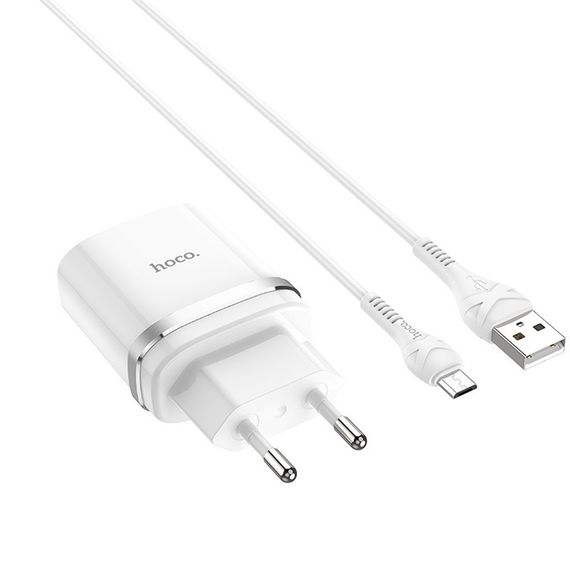 СЗУ Hoco C12Q Smart QC3.0 3A (1USB-A) + кабель USB to MicroUSB Белый | Зображення 1