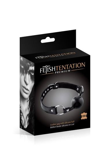 Кляп Fetish Tentation Premium Leather gag with silicone ball Black | Зображення 1