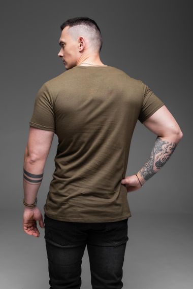 Мужская классическая базовая хлопковая футболка RA938 размер М, цвет хаки | Зображення 4