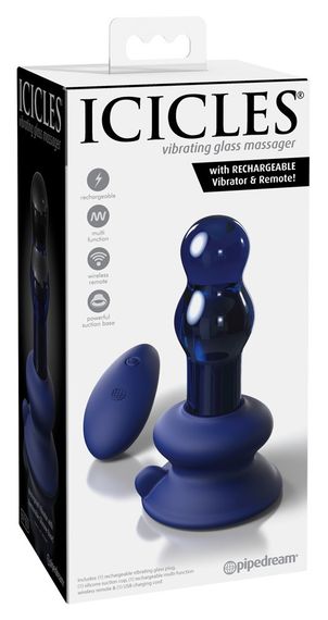 Анальна пробка Pipedream Icicles з вібрацією та пультом, синя Sex Aura