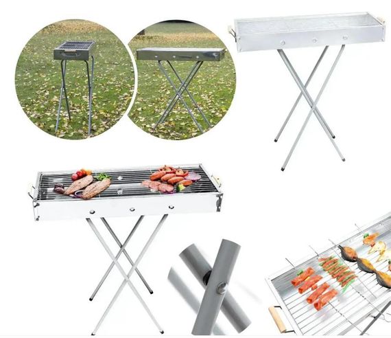 Переносний мангал барбекю гриль BARBECUE TRAY 770SS MD-008 70х30х70 см з решіткою, металевий портативний мангал | Зображення 1