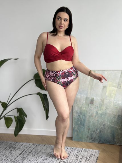 Роздільний бордовий купальник PLUS SIZE з поролоновими чашками | Зображення 4