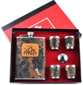 Подарочный набор 6в1 фляга, рюмки, лейка "ТУРИСТ" TZ-4