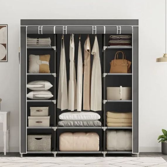 Шкаф тканевый 3 секции складной с каркасом STORAGE WARDROBE 175 х 130 х 45 см. Цвет: серый | Зображення 3