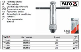 Вороток для метчиков M3-M12 трещотка L-100 мм YATO YT-2990