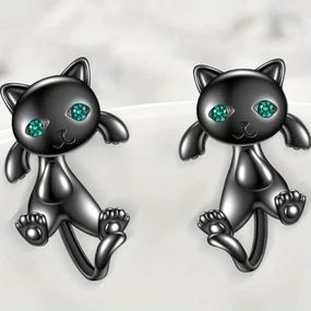 Сережки-гвоздики у вигляді чорних котиків із зеленими очима, 2.5 см, модні креативні сережки-тварини