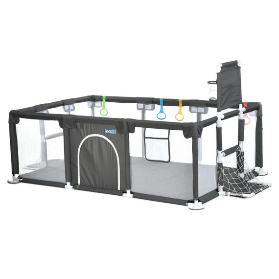 Детский манеж MR 1338-G, серый, с баскетбольным кольцом