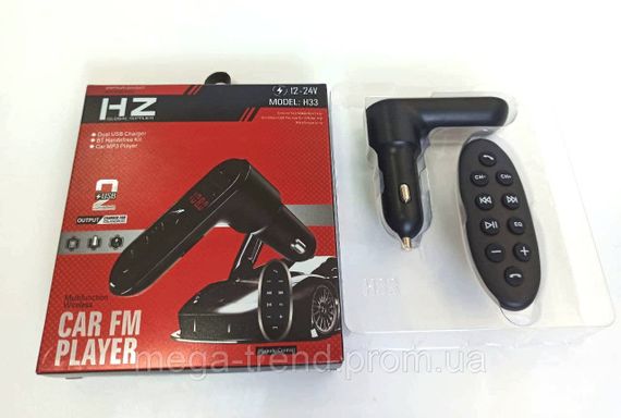 Фм модулятор для автомагнитолы с блютузом, fm трансмиттер HZ H33 от прикуривателя с bluetooth, 2 USB, microSD | Зображення 1