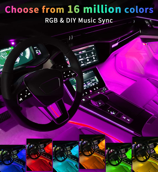 Автомобильная светодиодная ЛЕД подсветка RGB NEON в салон автомобиля, управление пультом | Зображення 4