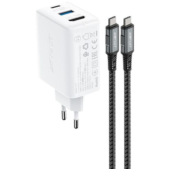 МЗП Acefast A17 PD65W GaN (1USB-A/1C/1HDMI) + кабель Type-C to Type-C White