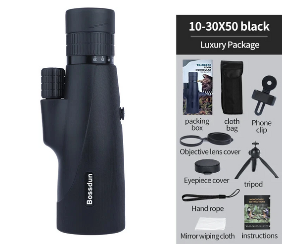 Bossdun 10-30x50 HD Monocular — монокуляр із зумом для туризму, риболовлі та спостереження