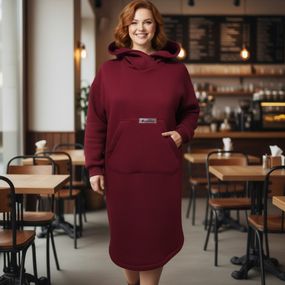Худі - сукня жіноча бордо теплий зимовий спортивна з капюшоном футер тринитка з начосом 52