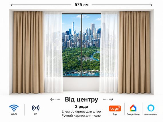 Електрокарниз для штор LIVOLO 575 см, Wi-Fi Tuya Smart, з пультом ДК + ручний карниз для тюлю