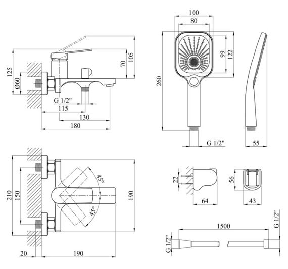 Змішувач для ванни Kroner KRP Makon - C060 (CV033864) | Зображення 1