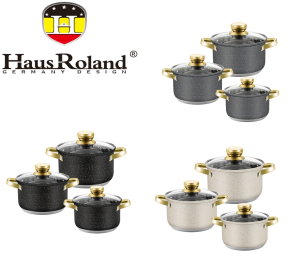 Набор кастрюль Haus Roland HR131-11 (3 шт) из нержавеющей стали 2,9/3,9/5,1 л, с гранитным покрытием, Черный