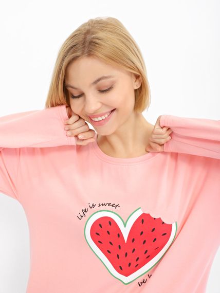 Піжама жіноча: лонгслів і штани, кораловий колір, 3XL | Зображення 4