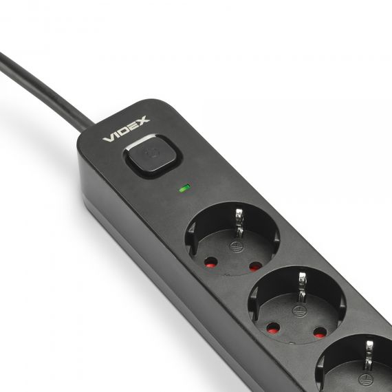Мережевий подовжувач VIDEX ONCORD з/з 5п 3м (3x1.5мм) з кнопкою Black | Зображення 2