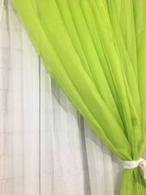 Готова салатова коротка пошита тюль фіранка для кухні, веранди, вітальні