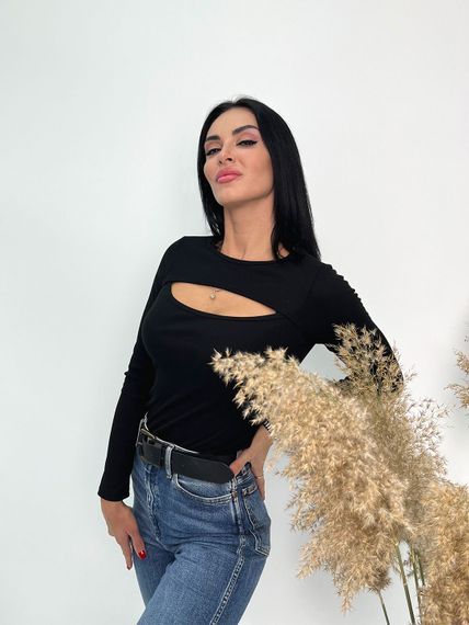 Женская кофта с вырезом на груди в рубчик GF4100 цвет черный, размер 44 | Зображення 2