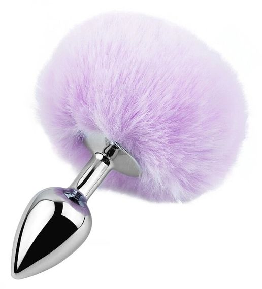 Анальна пробка EGZO Bunny Tail Silver Plug S з пухнастим хвостиком, світло-фіолетова Sex Aura