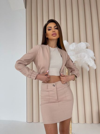 Женский стильный костюм юбка и жакет LI8895 цвет бежевый, размер 42/44