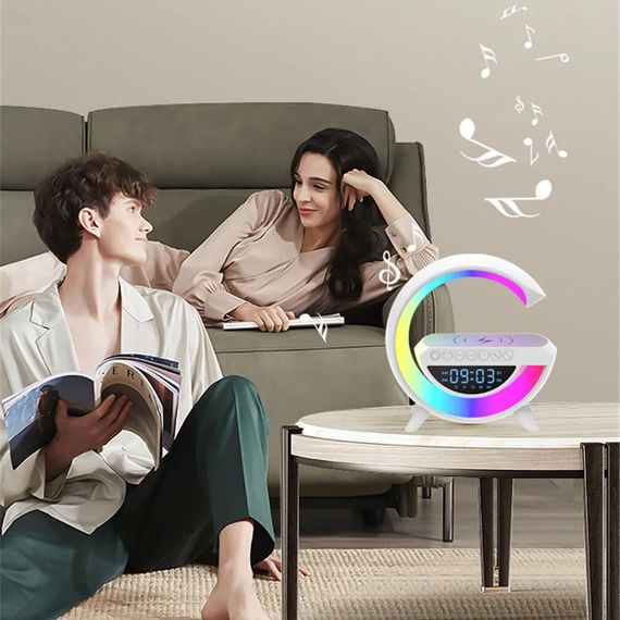 Лампа-нічник з бездротовою зарядкою, будильником та Bluetooth колонкою, BT-3401 / Настільна смарт лампа | Зображення 1