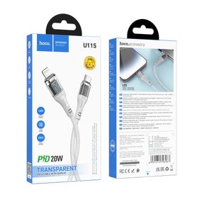 Кабель для зарядки телефона. USB Hoco U115 Transparent PD20W With Display Type-C to Lightning 1.2m