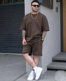 Чоловічий літній спортивний костюм із шортами та футболкою колір коричневий, розмір 46/48 PP057